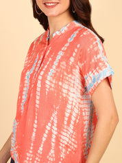 Hand Tie Dyed Red  Top for Women (W1529)