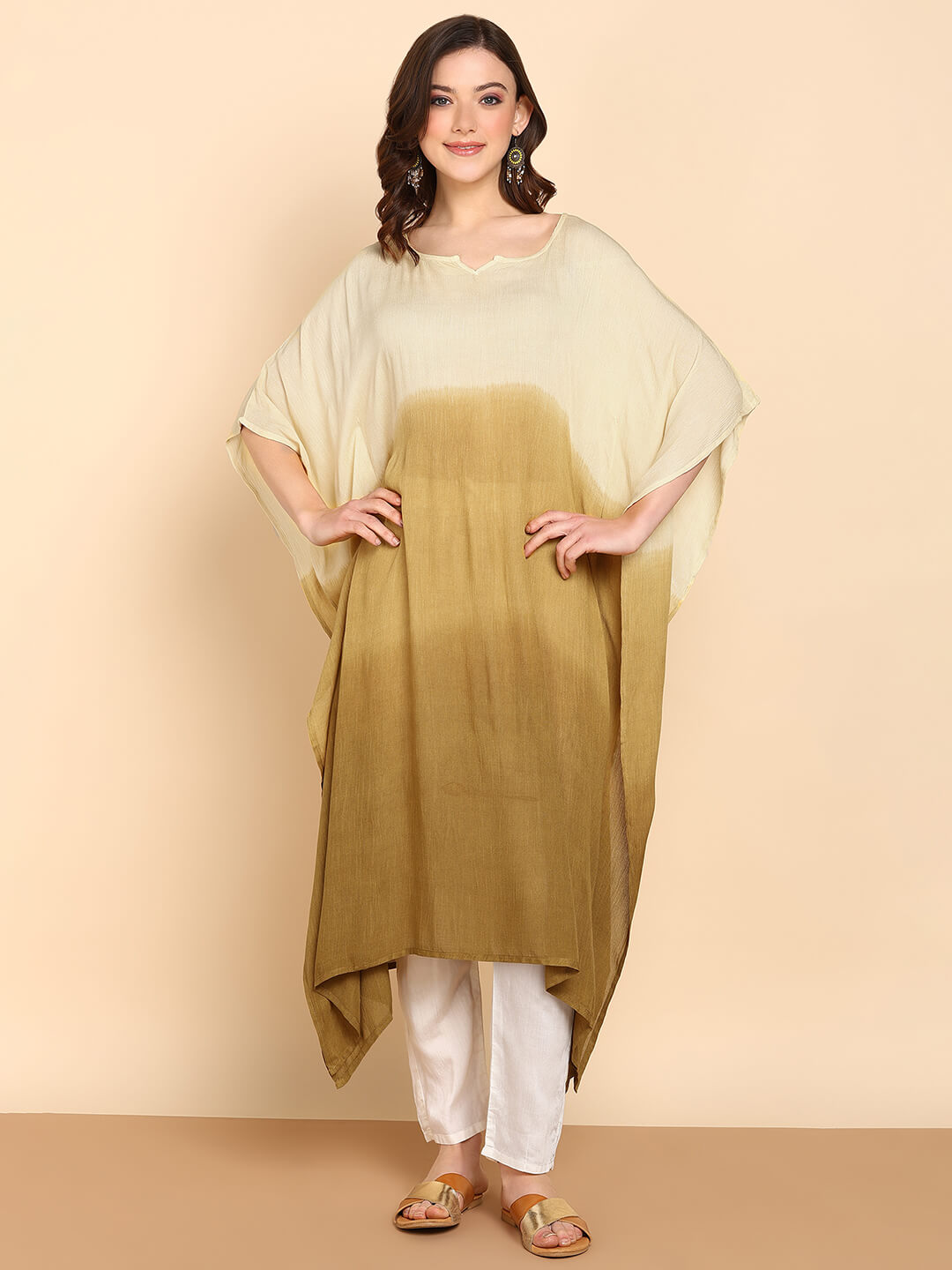 Hand Dyed Loose Fitted Crepe Kaftan Kurta (W1432)