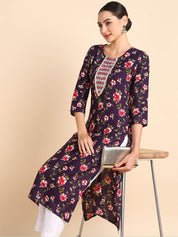 Women Embroidered Printed Rayon Straight Kurta (W1501)