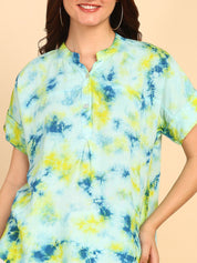 Hand Tie Dyed Light Blue Top for Women (W1523)