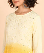 Rayon Ombre Yellow Tie Dye Straight Kurta With Adda Work (W1375)