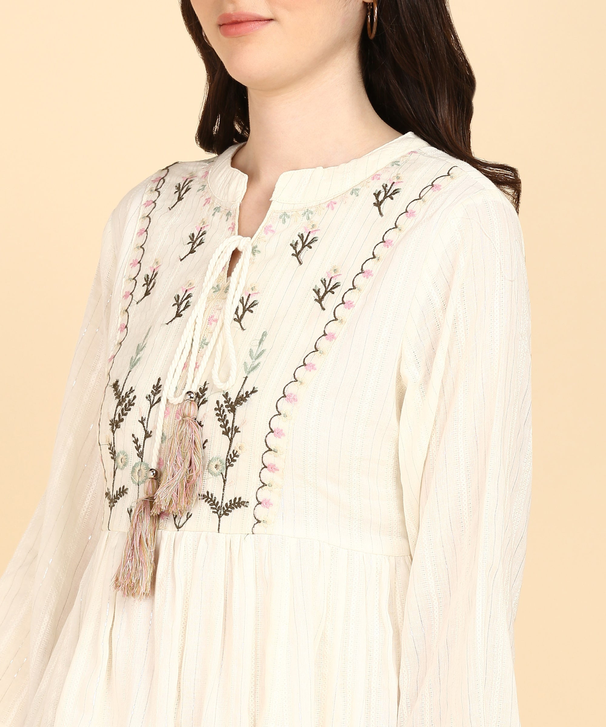 Off-white Cotton Lurex Embroidered Tunic (W1398)