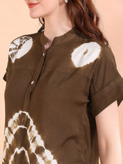 Vibrant Brown Tie-Dye Everywhere Top In Soft Rayon (W1545)