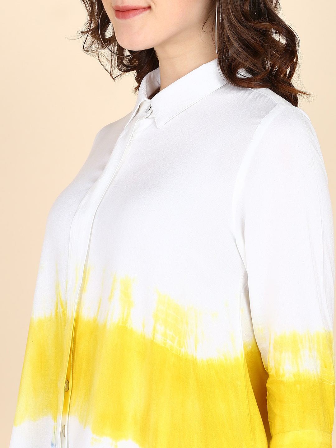 Tie Dyed 2 Piece Collar with Double Pleated Rayon Shirt (W1483)