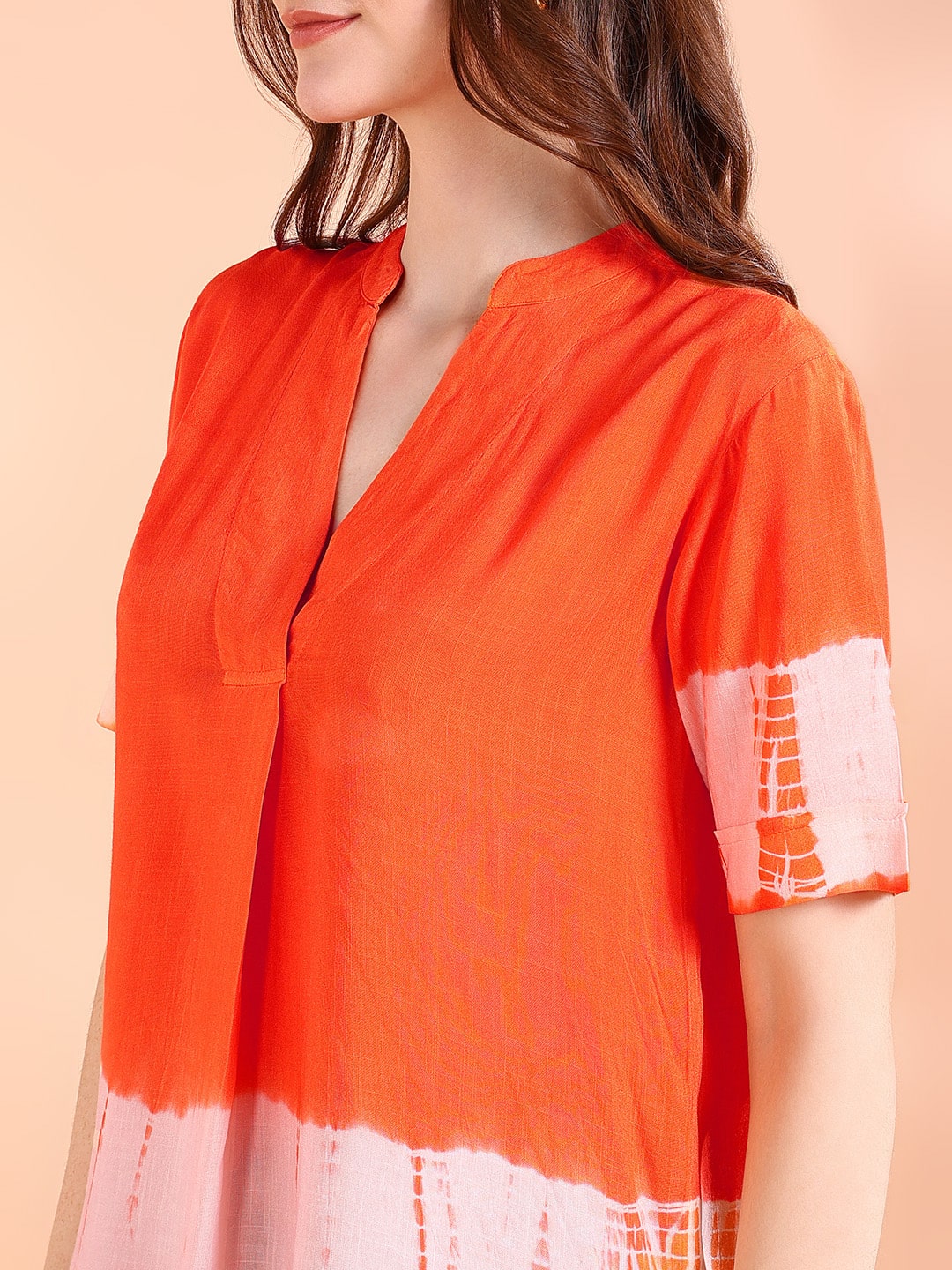 Vibrant Orange Tie-Dye Everywhere Top In Soft Rayon (W1565)