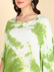 Rayon Tie Dye Light Green White Kaftan kurta (W1352)