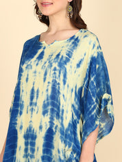 Rayon Tie Dye Blue And Light Green Kaftan kurta (W1351)