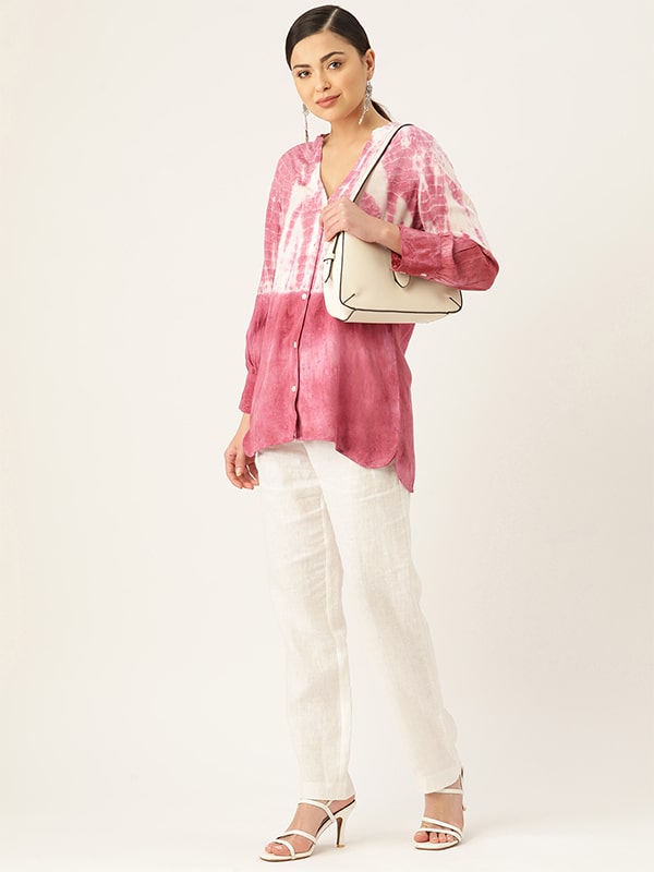 Rayon Tie Dye Pink Slub Shirt (W1341)