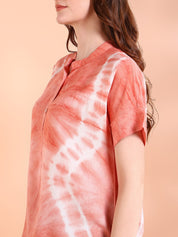 Vibrant Peach Tie-Dye Everywhere Top In Soft Rayon (W1546)