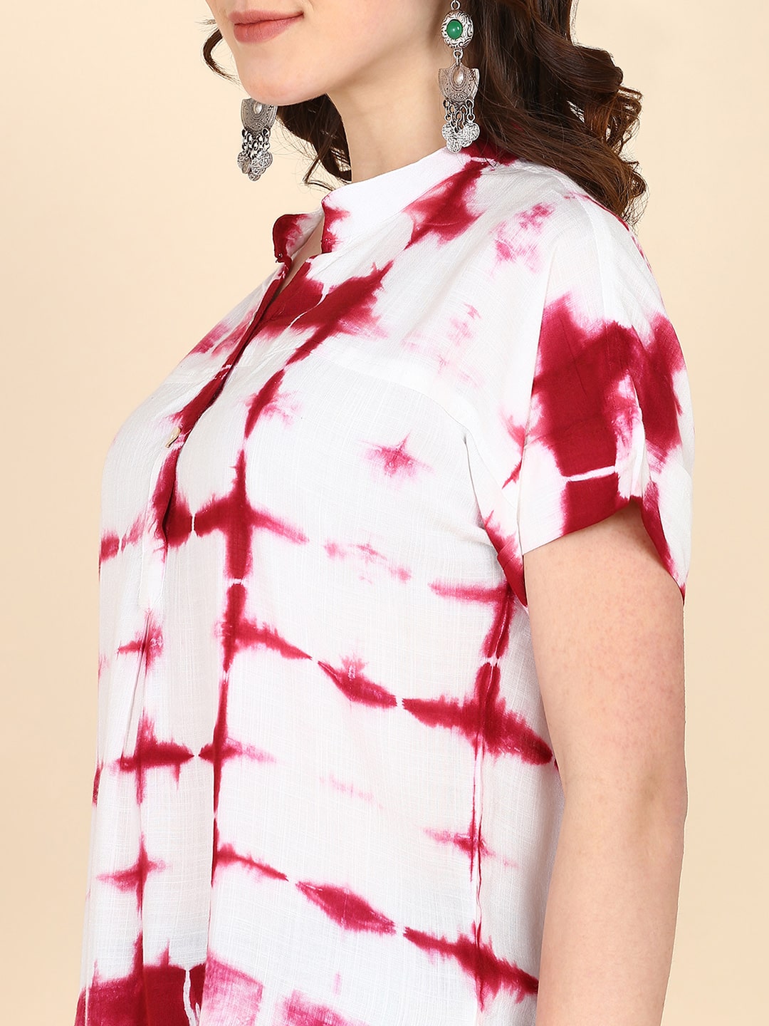 Half Sleeves Tie Dyed Fitted Rayon Top (W1488)