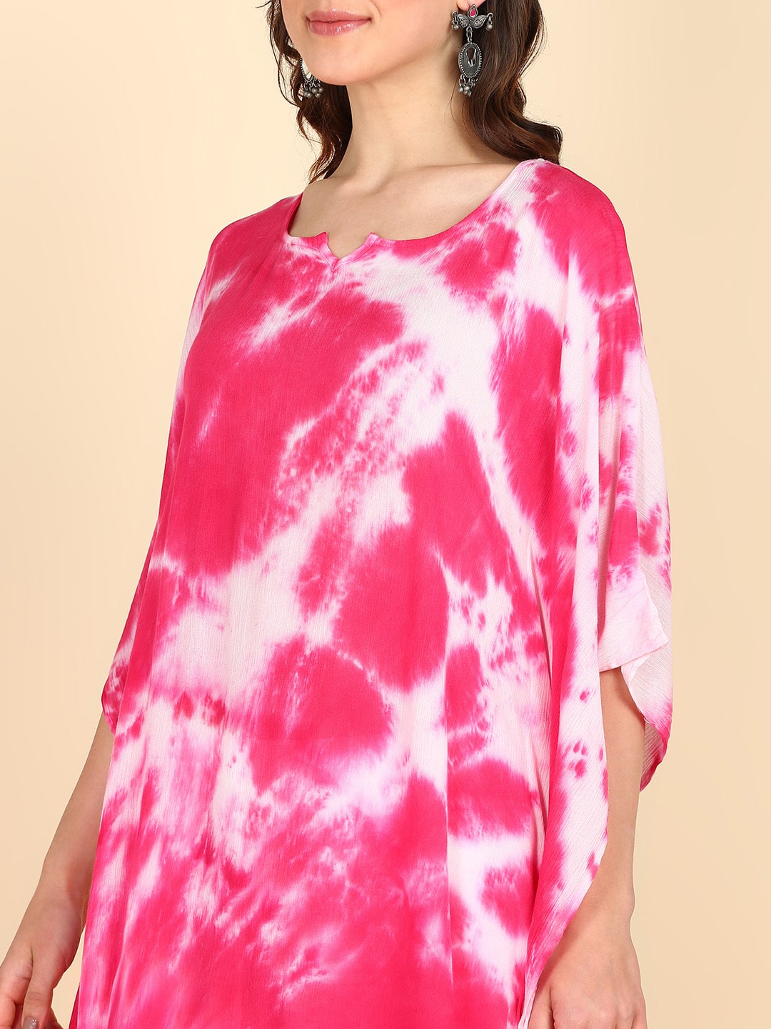 Rayon Tie Dye Pink And White Crepe Kaftan kurta (W1350)