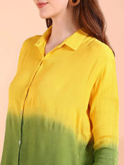 Yellow Tie-Dye Crepe Loose fit Shirt (W1558)