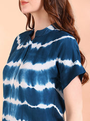 Vibrant Navy Blue Tie-Dye Everywhere Top In Soft Rayon (W1543)