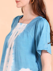 Vibrant Blue Tie-Dye Everywhere Top In Soft Rayon (W1562)