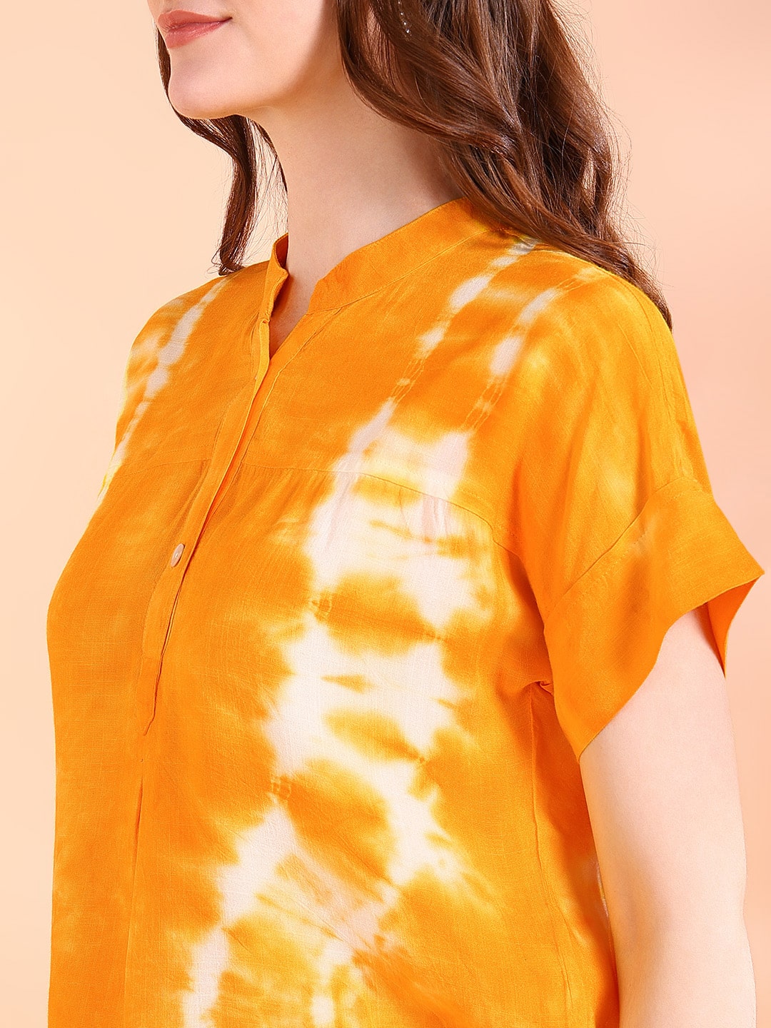 Vibrant Yellow Tie-Dye Everywhere Top In Soft Rayon (W1542)