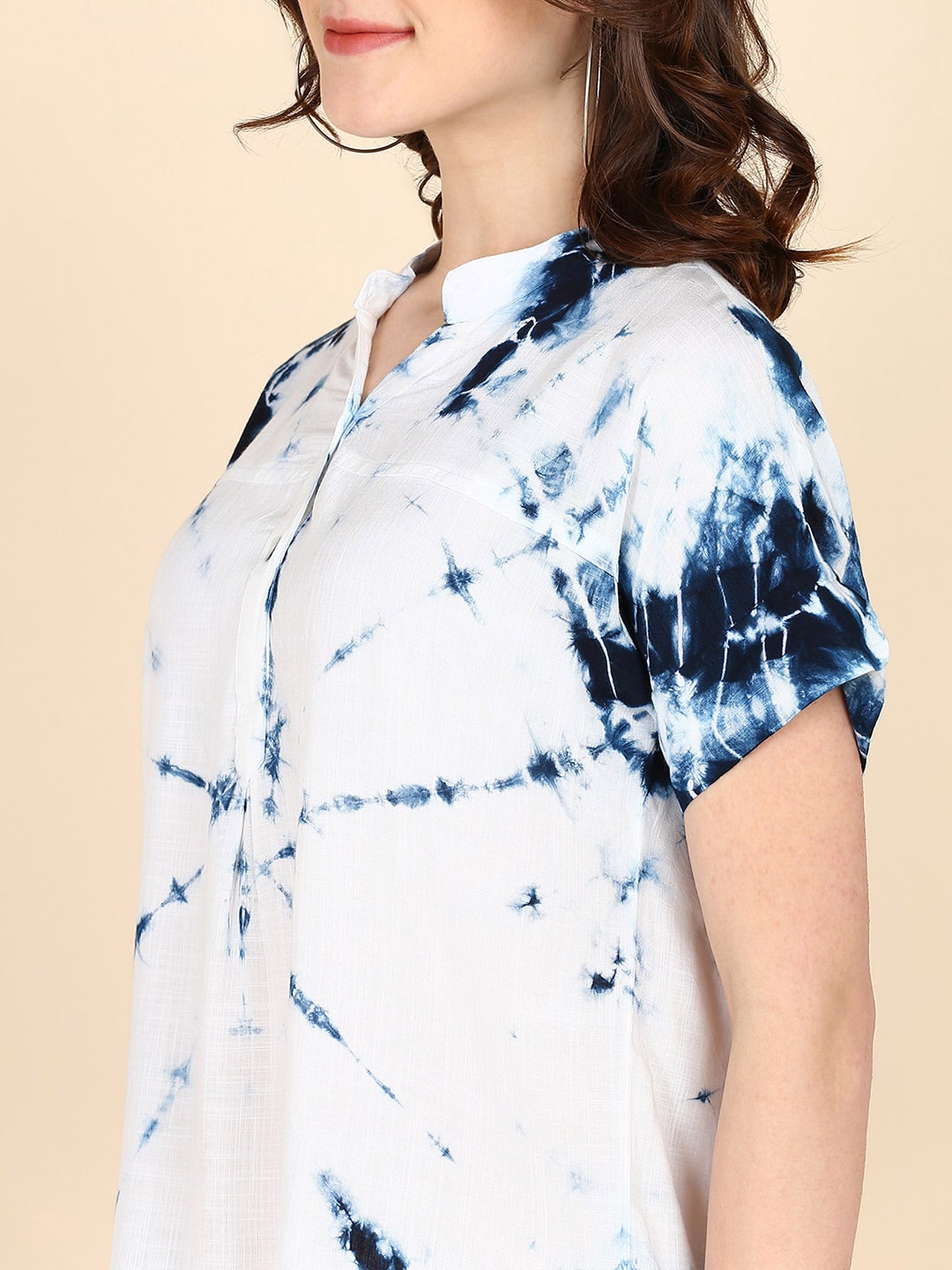 Half Sleeves Tie Dyed Fitted Rayon Top (W1487)