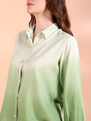 Green Tie-Dye Crepe Loose Fit Shirt (W1568)