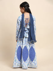 Cotton Floral Printed Blue lehenga Choli Dress with Dupatta (K1045)