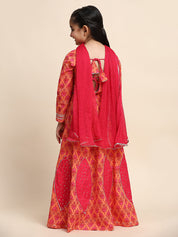 Cotton Boota Printed Orange lehenga Choli Dress with Dupatta (K1046)