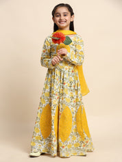 Cotton Floral Printed Yellow lehenga Choli Dress with Dupatta (K1041)