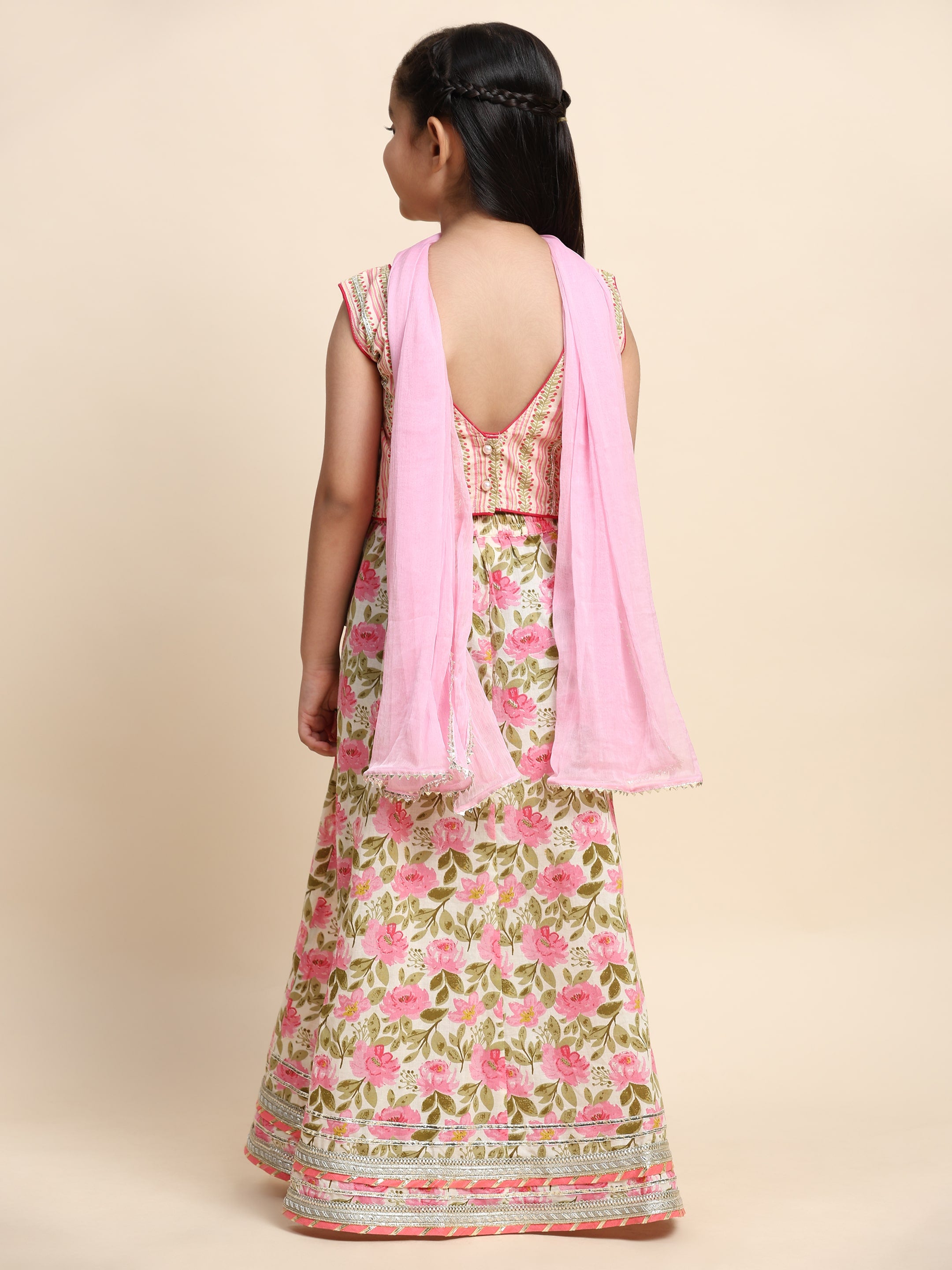 Cotton Floral Printed Pink lehenga Choli Dress with Dupatta (K1048)