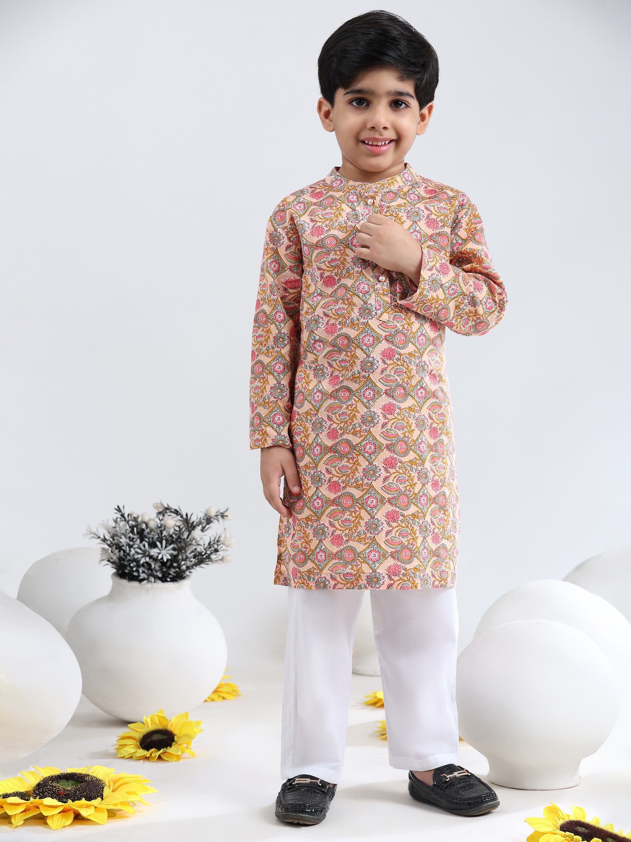 Baby Boy Ethnic Wear Cotton Kurta Payjama Suit (K1054)