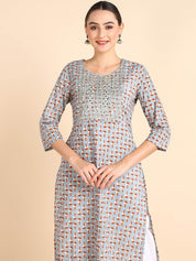 Women Embroidered Printed Rayon Straight Kurta (W1513)