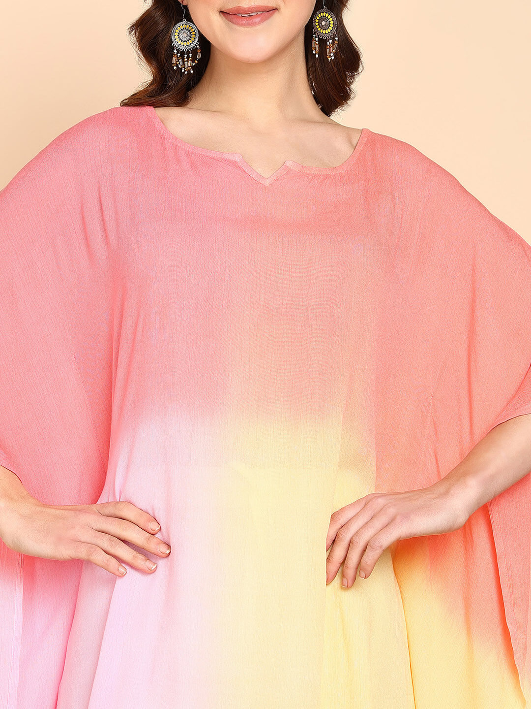 Hand Dyed Loose Fitted Crepe Kaftan Kurta (W1434)