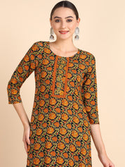 Women Embroidered Printed Rayon Straight Kurta (W1505)