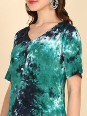 Rayon Tie Dye Sea Green A-Line Midi Dress (W1257)