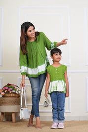 Hand Tie Dyed Mother Daughter Top Combo Green (COMBOMD9002)