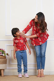 Hand Tie Dyed Mother Daughter Top Combo Red (COMBOMD9006)