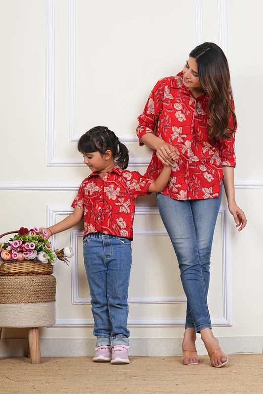 Hand Tie Dyed Mother Daughter Top Combo Red (COMBOMD9006)