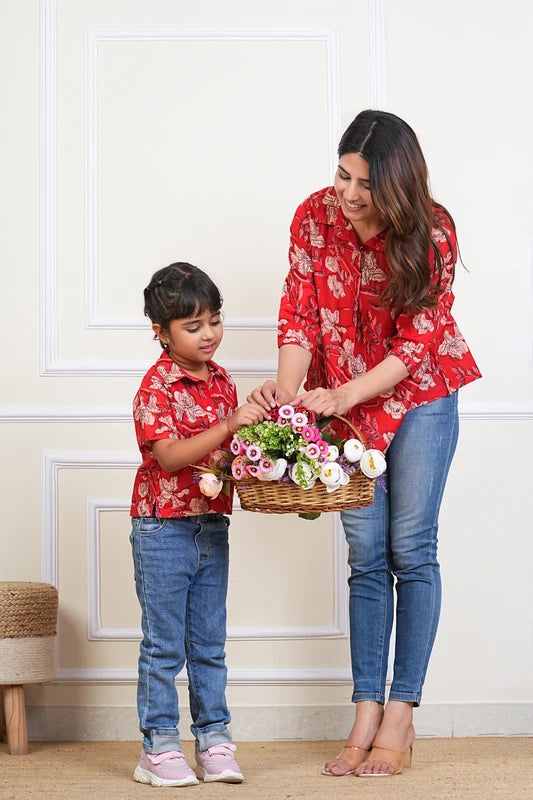 Hand Tie Dyed Mother Daughter Top Combo Red (COMBOMD9006)