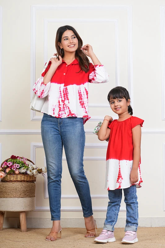 Hand Tie Dyed Mother Daughter Top Combo Red (COMBOMD9008)