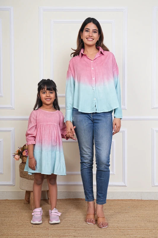 Mother Daughter Hand Dyed Twinning Dress Peach (COMBOMD9009)