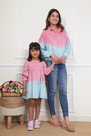 Mother Daughter Hand Dyed Twinning Dress Peach (COMBOMD9009)