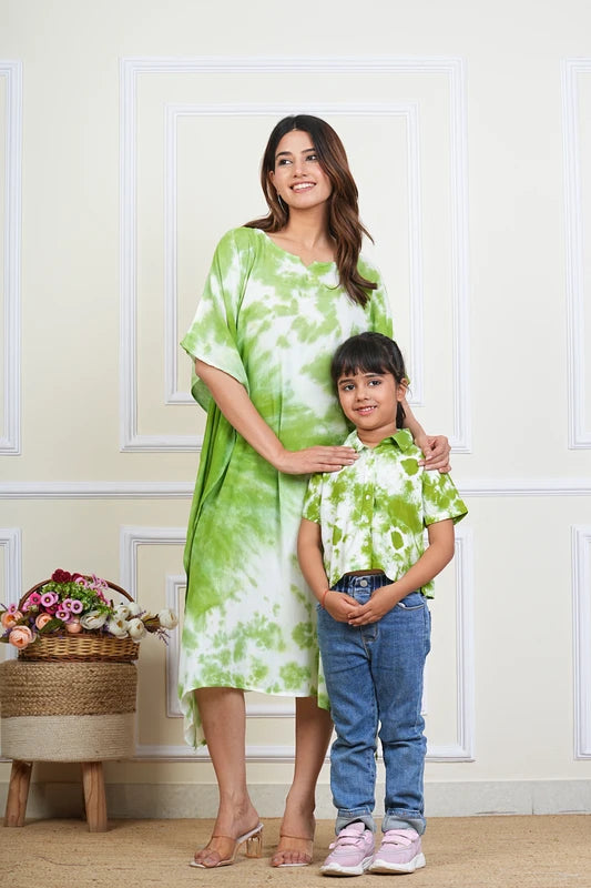 Hand Tie Dyed Mother Daughter Dress Combo Light Green (COMBOMD9011)