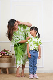 Hand Tie Dyed Mother Daughter Dress Combo Light Green (COMBOMD9011)