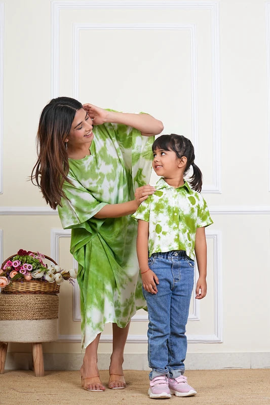 Hand Tie Dyed Mother Daughter Dress Combo Light Green (COMBOMD9011)