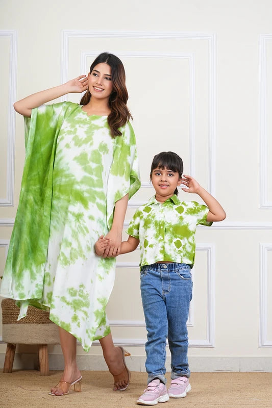 Hand Tie Dyed Mother Daughter Dress Combo Light Green (COMBOMD9011)