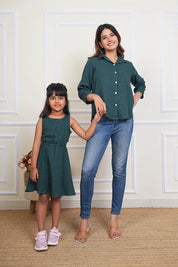 Mother Daughter Hand Dyed Twinning Dress Dark Green (COMBOMD9013)