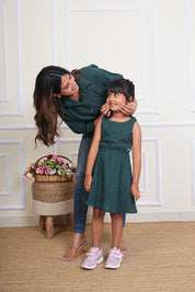 Mother Daughter Hand Dyed Twinning Dress Dark Green (COMBOMD9013)