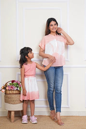 Hand Tie Dyed Mother Daughter Top Combo Peach And White (COMBOMD9017)