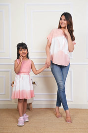 Hand Tie Dyed Mother Daughter Top Combo Peach And White (COMBOMD9017)