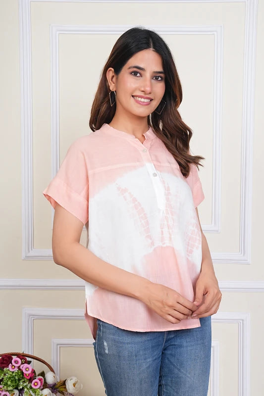 Hand Tie Dyed Mother Daughter Top Combo Peach And White (COMBOMD9017)