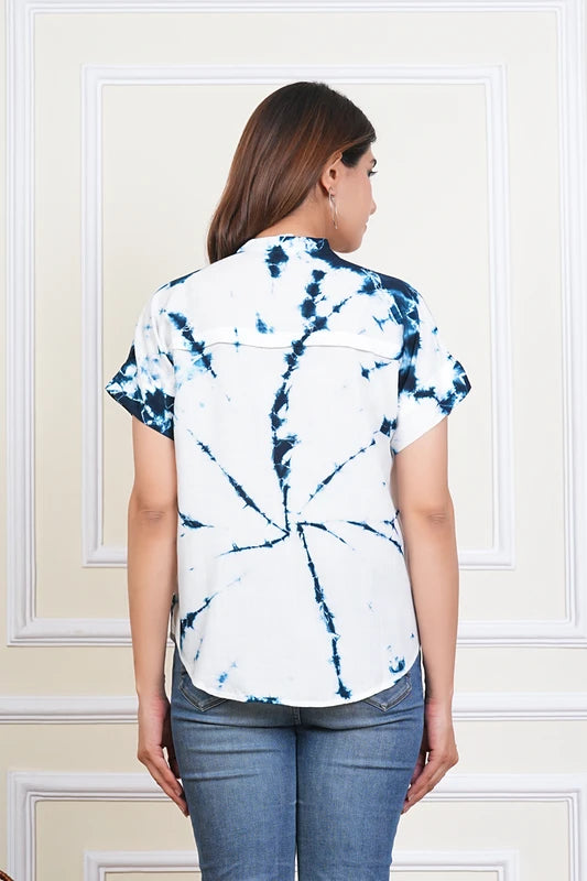 Hand Tie Dyed Mother Daughter Top Combo Blue And White (COMBOMD9018)