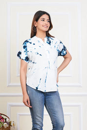 Hand Tie Dyed Mother Daughter Top Combo Blue And White (COMBOMD9018)