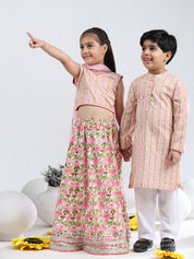 Ethnic Wear Brother Sister Top Bottom Combo Set Beige (COMBOBS9051)