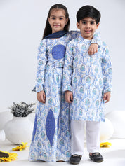 Ethnic Wear Brother Sister Top Bottom Combo Set Blue (COMBOBS9052)